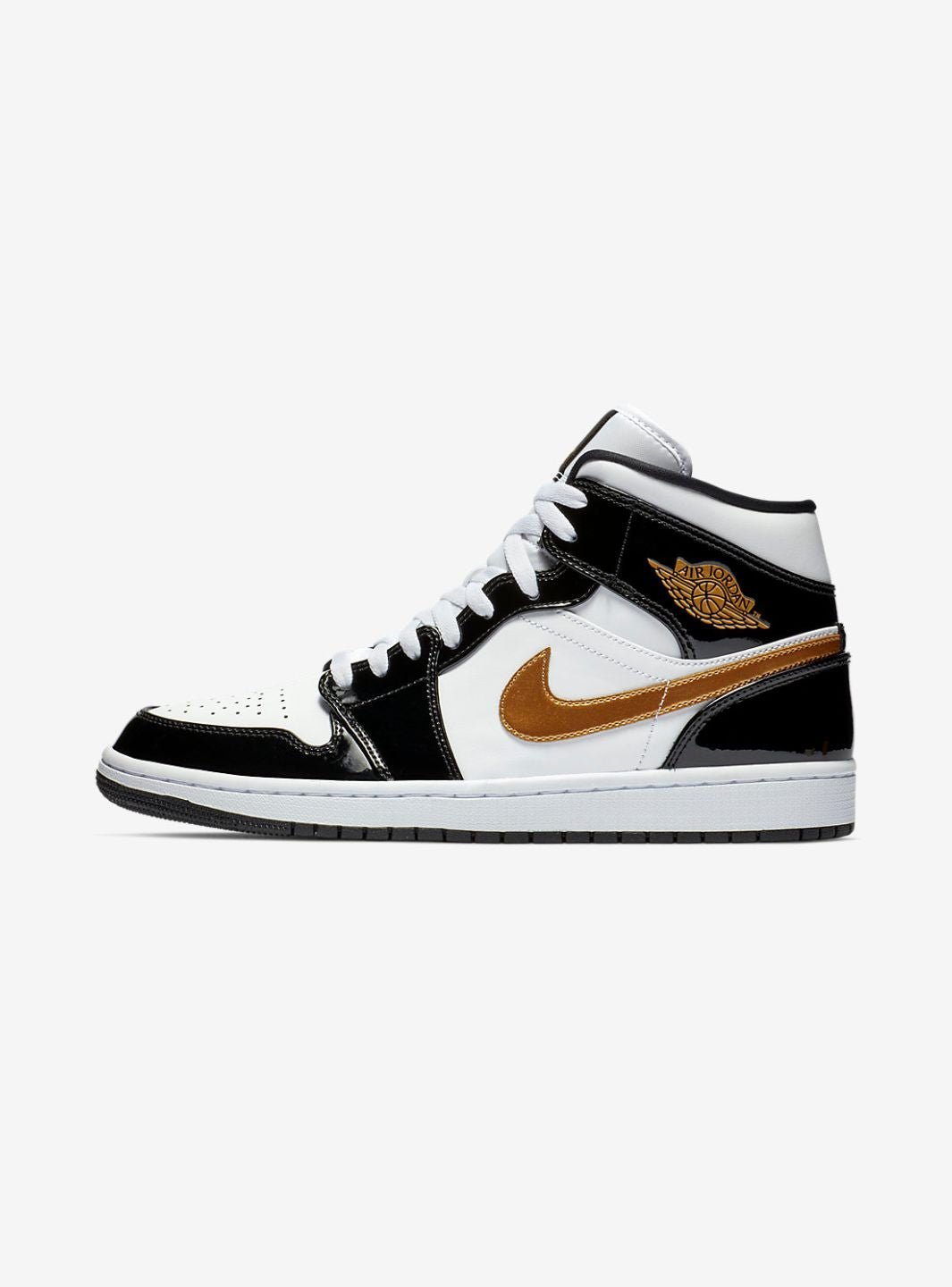 Air Jordan 1 Mid Patent Black White Gold - 852542-007 | ResellZone