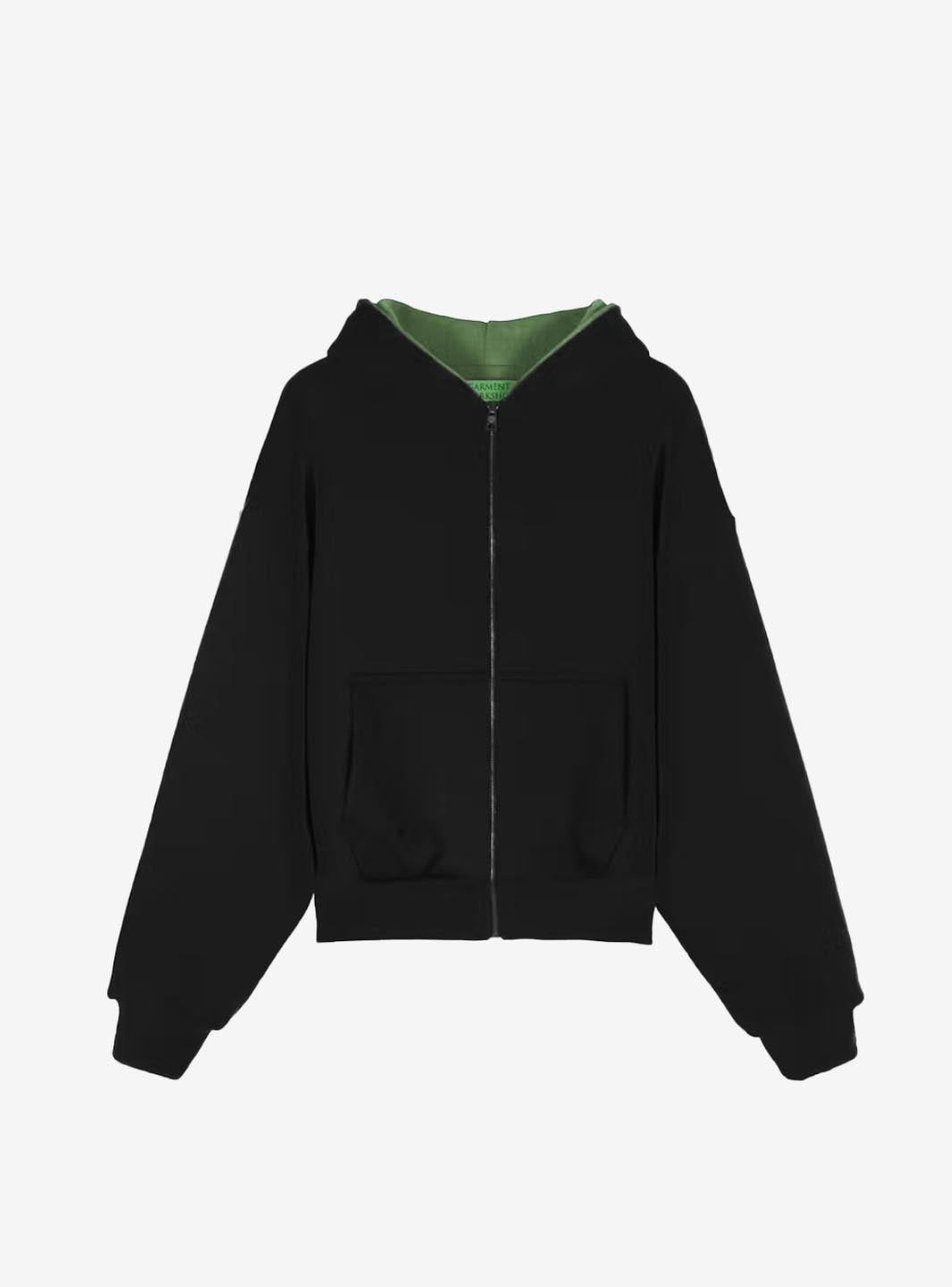 Garment Workshop Double Layer Zipped Hoodie Black Green | ResellZone