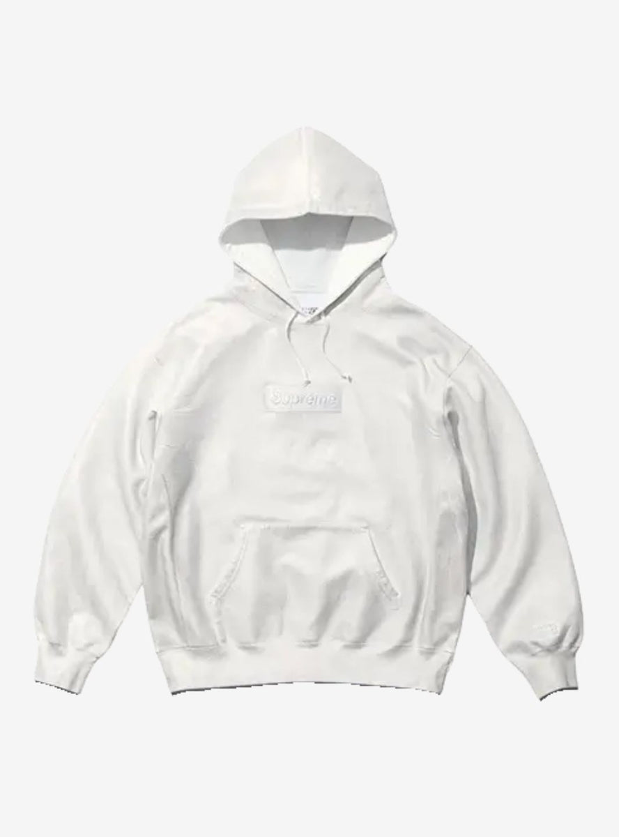 Supreme MM6 Maison Margiela Foil Box Logo Hooded Sweatshirt White |  ResellZone